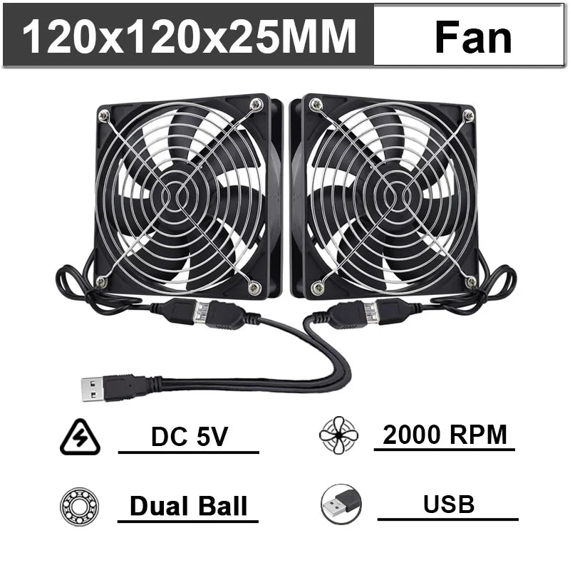Gdstime 40mm 50mm DC 5V USB 60mm 70mm TV Box Cooling Fan 120mm 140mm Brushless AV Receiver Cooler w 2 in 1 USB Controller Cable