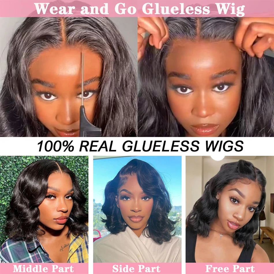 Glueless Body Wave Bob Wig Peruvian Lace Frontal Ready To Wear Human Hair Wigs NaturalColor Perruques Cheveux Humain Wear And Go