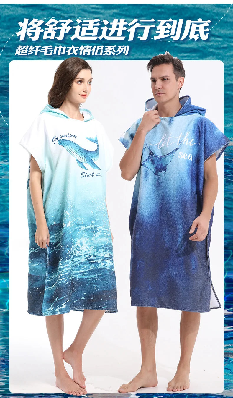 Microfiber Hooded Towel Men Women for Swimming Beach Travel Quick Dry Changing Robe Cape Bath Towel Bathrobe Surf Poncho