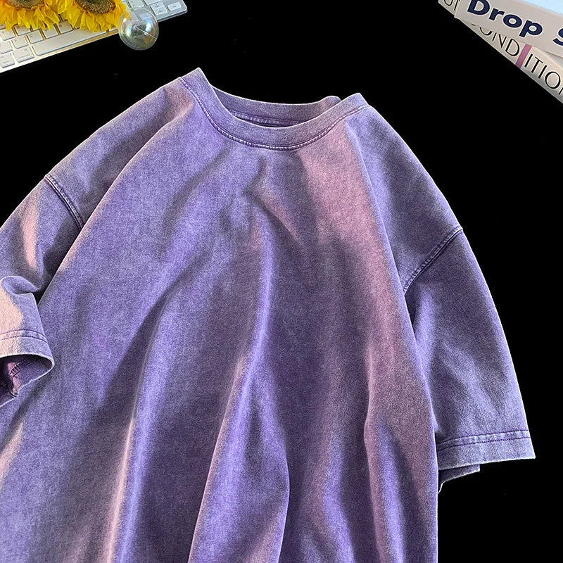 Washed Vintage Men Women T-Shirts Street Hip Hop Retro T Shirt Harajuku Casual Cotton Short Sleeve Acid Wash TShirts Tops