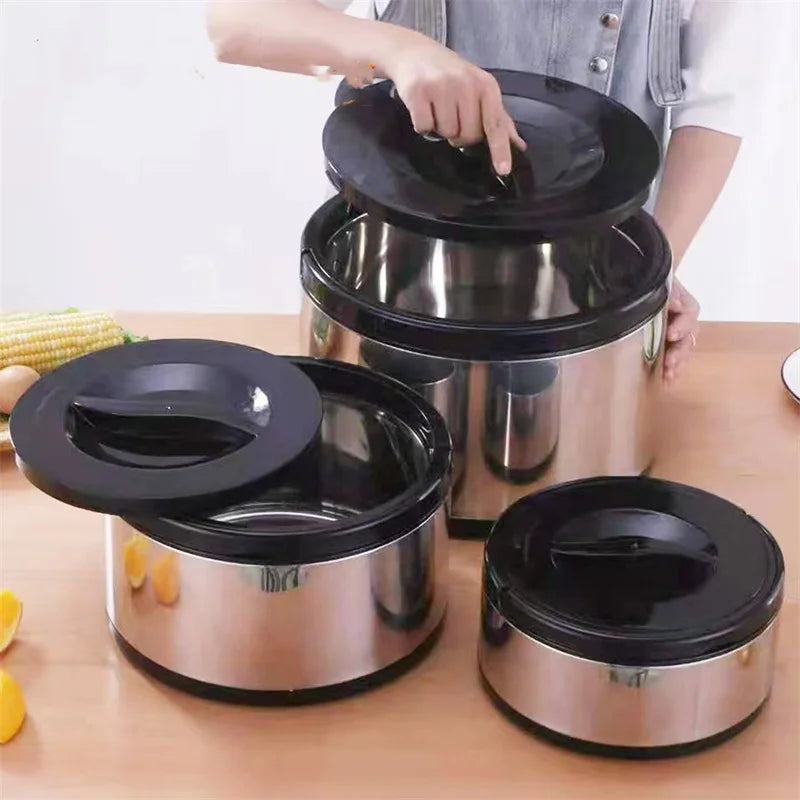 Stainless Steel Thickened Pot with Handle Pattern, Fresh-Keeping Pot, Large Capacity, 2 L, 4 L, 8L, 3 Pcs Set