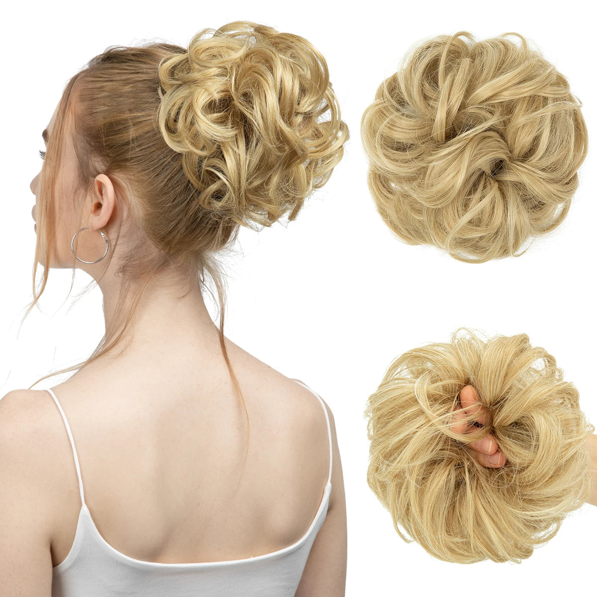 Synthetic Messy Updo Chignon Premium Big Curly Elastic Hair Scrunchies Hairpieces Donut Updo Blonde Brown Hair Pieces For Women