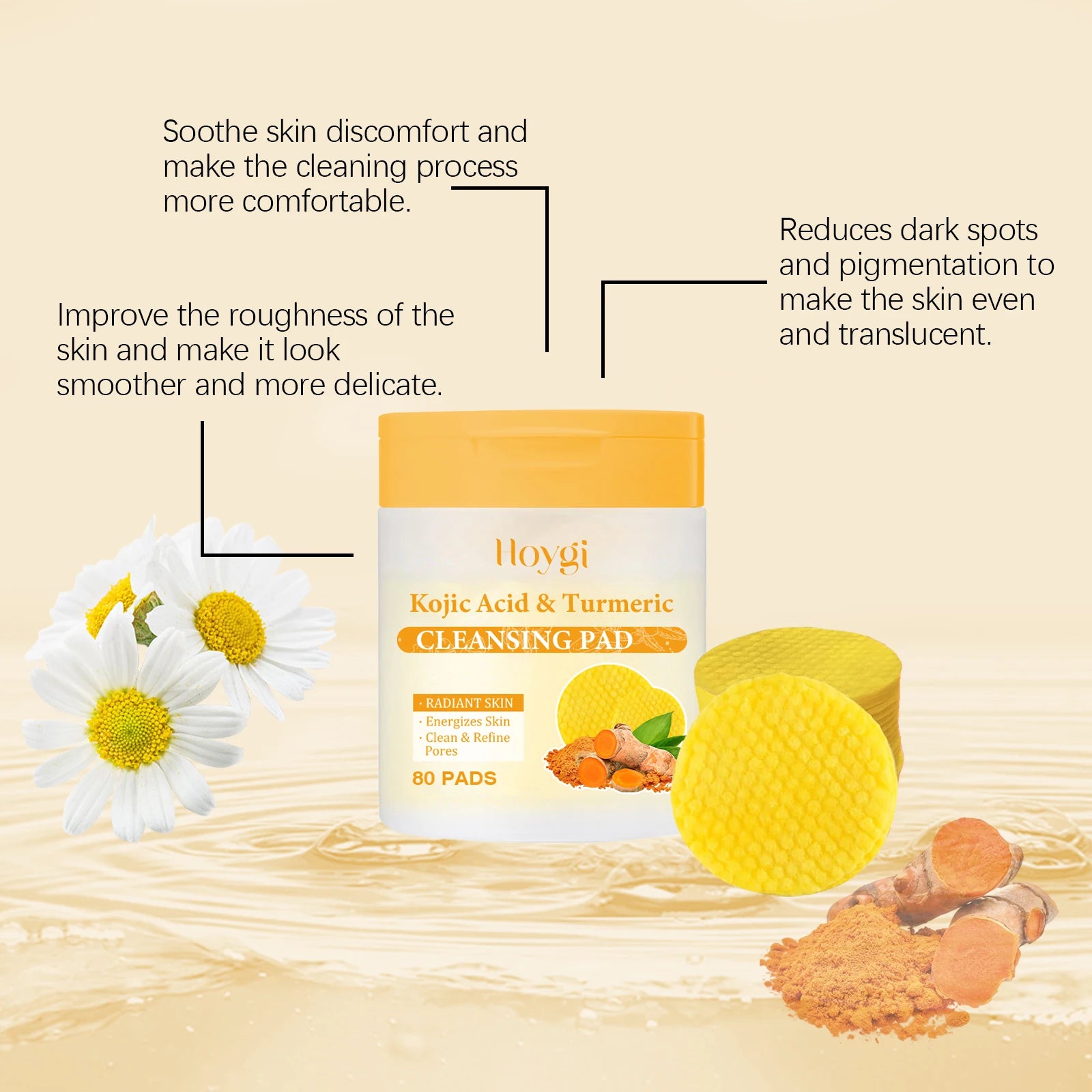 Turmeric Kojic Acid Cleansing Pad Gently Exfoliates Removal Deeply Cleanses Skin Whitens And Lightens Spots Maintains FacialCare