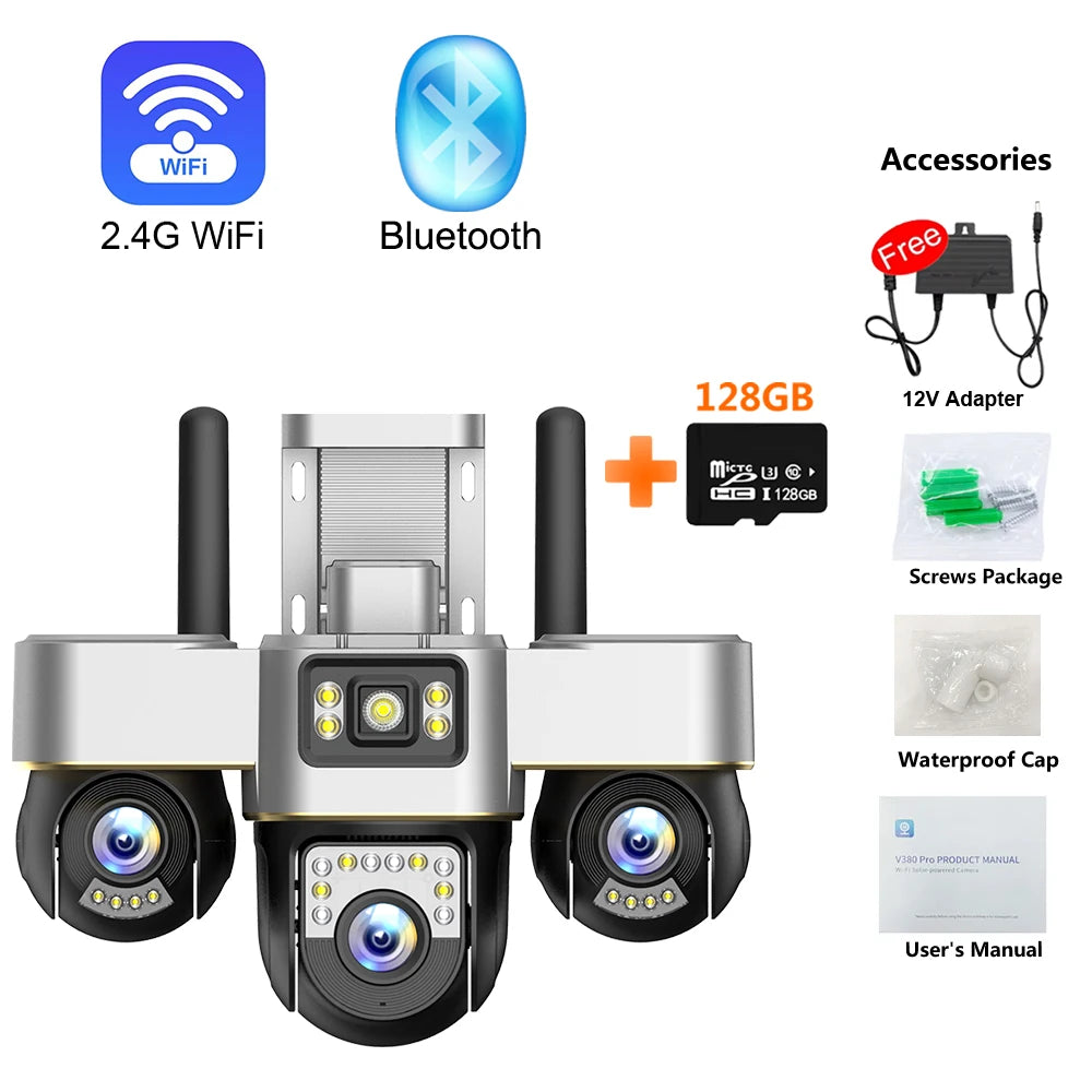 WiFi Security Cameras 3 PTZs IP Camera Outdoor Wireless CCTV Smart Home Protection Rotate Monitor Motion Detection Surveillance