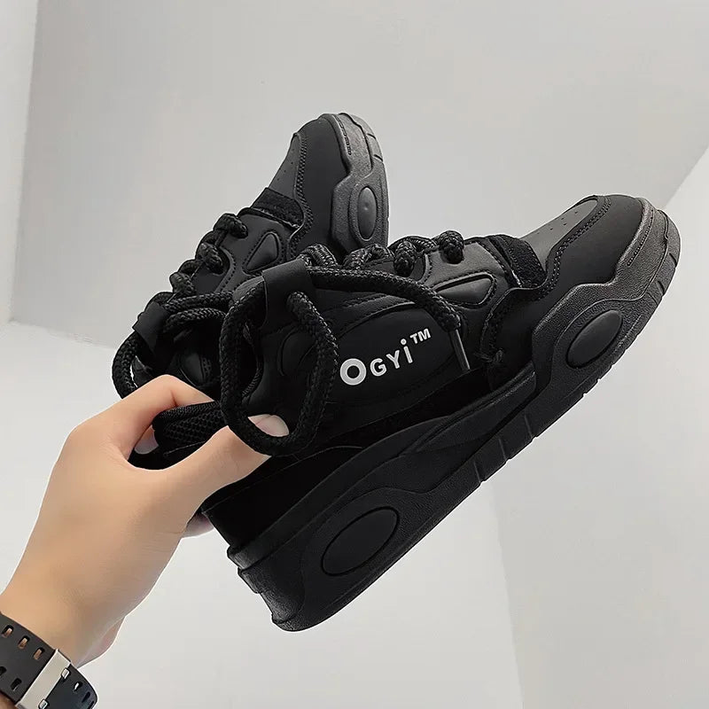 Platform Korean Sneakers for Men Running Shoes Walking Comfortable Male Casual Lace Up Vulcanized Shoes Chunky Sneakers 2025 New