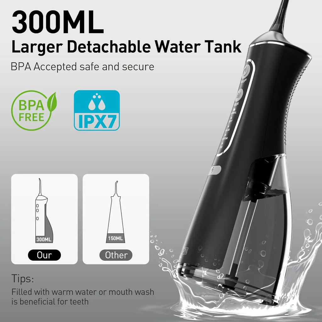 Oral irrigator, portable dental water flosser, USB rechargeable water jet flosser, toothpick with 4 modes and 5 nozzles