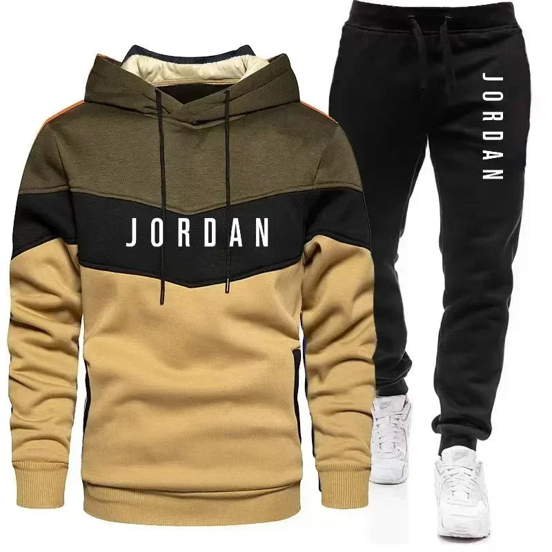 New autumn and winter men's casual pullover + trousers two-piece outdoor jogging fashion men's hooded sweatshirt sportswear set