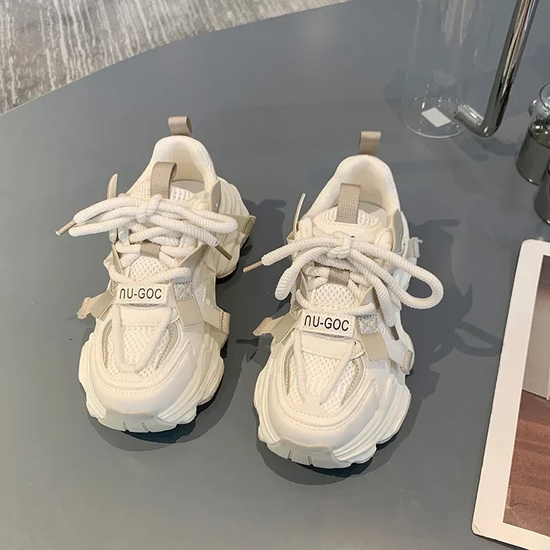 Women's Chunky Sneakers  Breathable Mesh Platform Sports Shoes Woman Fashion Lace Up Thick Sole Casual Shoes Mujer