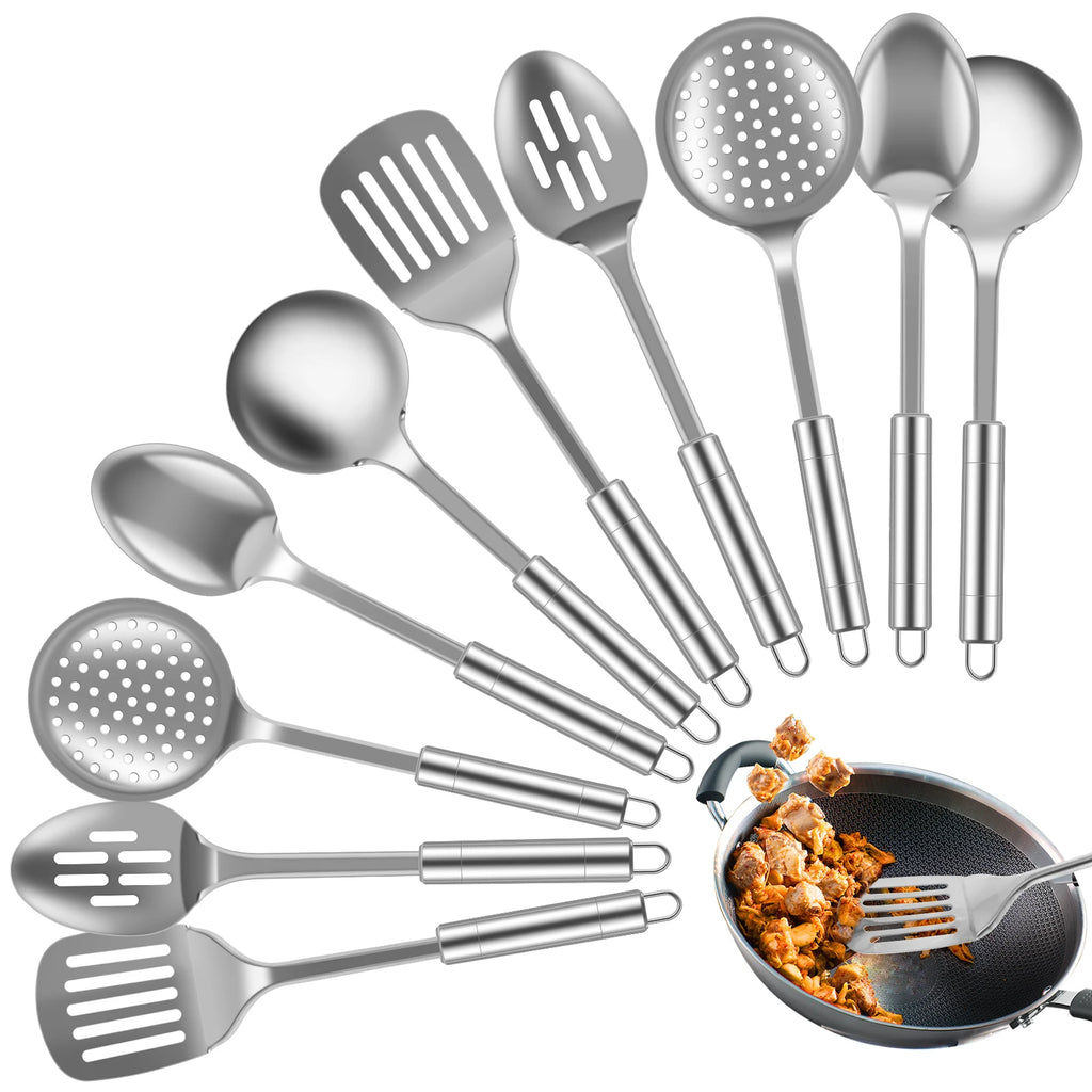 5/10Pcs Kitchen Cooking Utensils Set Stainless Steel Shovel Soup Spoon Spatula Utensils Dinnerware Cooking Tools Kitchen Gadgets