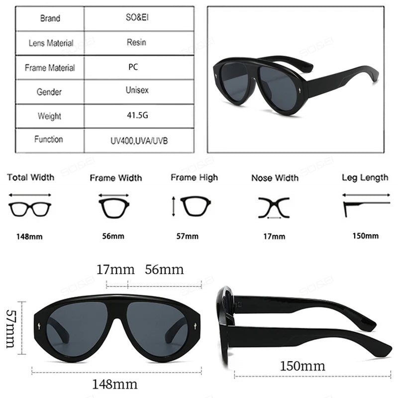 SO&EI Retro Pilot Women Sunglasses Fashion Blue Green Shades UV400 Men Rivets Punk Outdoor Sun Glasses
