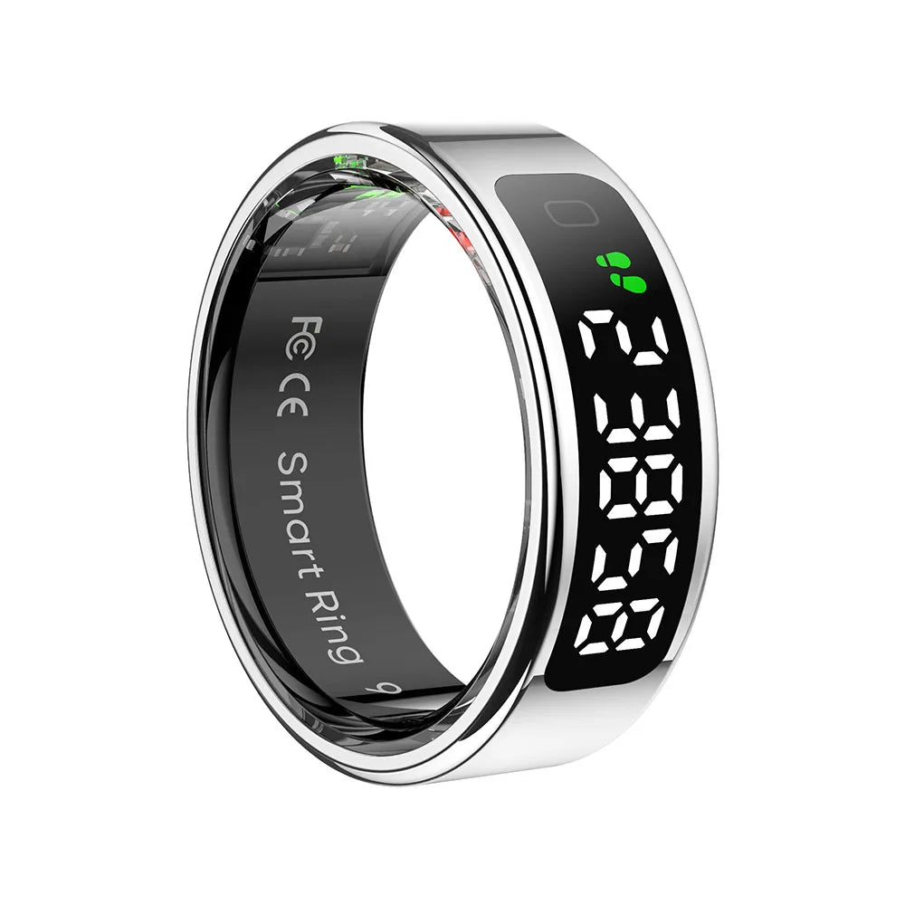 New Smart Ring Touch Screen Health Manager Heart Rate/Blood Oxygen Monitor Wireless Charging IP68 5ATM Waterproof for Universal