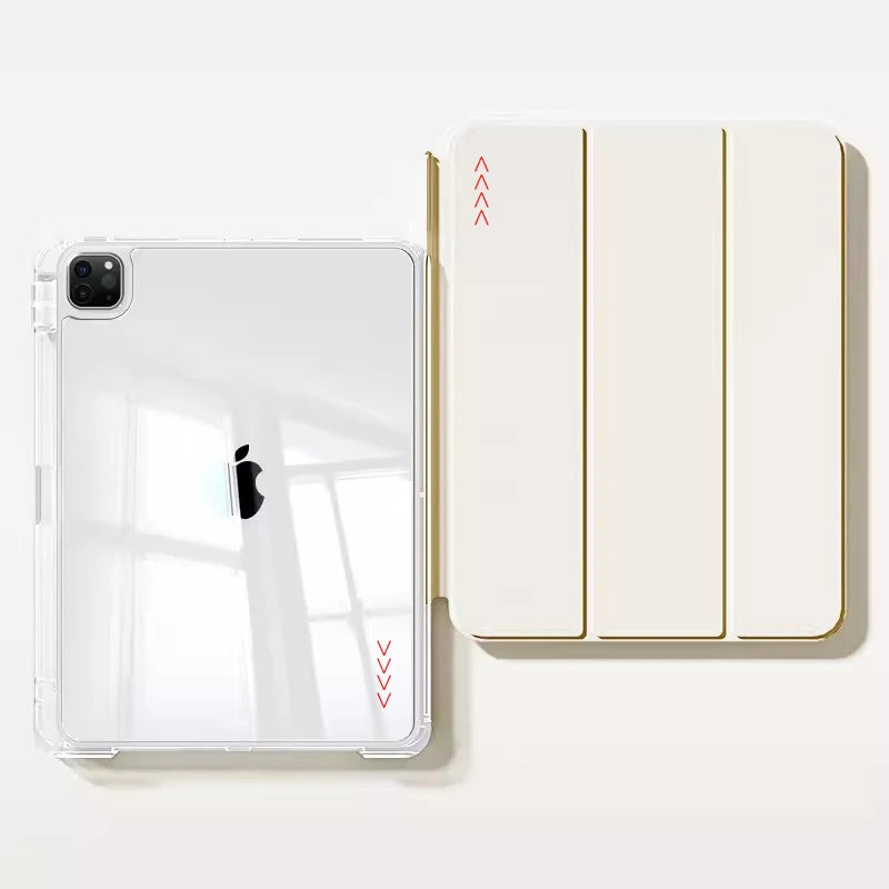 For iPad Pro 11 Case with Pen Slot Acrylic HD Transparent Hard Bottom Soft Side Detachable Cover Pro 12.9 10th 9th Air 11 2026