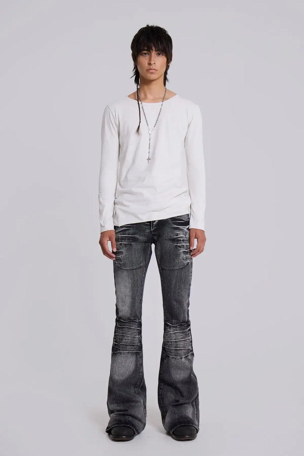 Y2K Arctic White Drift Flared Trumpet Jeans Retro Washed High Street Hip Hop Wide Leg Pants Gothic Slim Fit Unisex Trumpet Jeans
