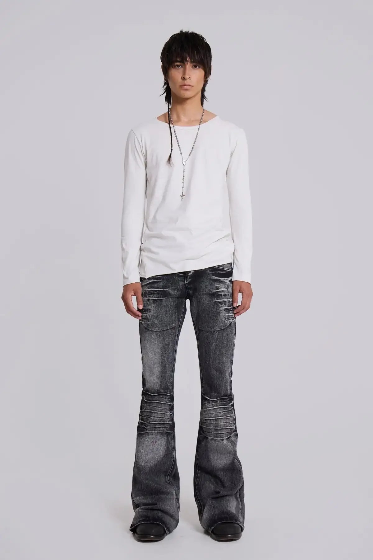 Y2K Arctic White Drift Flared Trumpet Jeans Retro Washed High Street Hip Hop Wide Leg Pants Gothic Slim Fit Unisex Trumpet Jeans