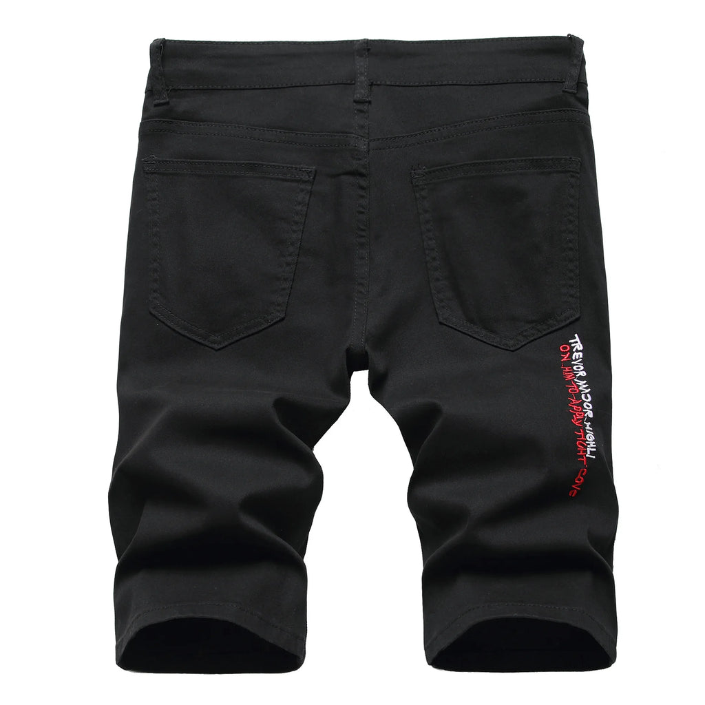 Men Summer White Ripped Denim Shorts Male Holes Short Jeans New Fashion Streetwear Stretch Jeans Shorts Pants Srtaight Fit Jeans