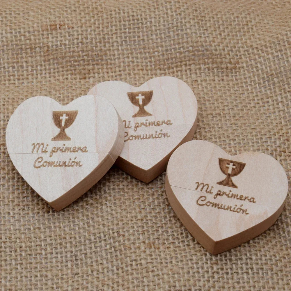 10pcs/lot Free Logo maple Wooden Heart USB + BOX USB Flash Drive Pendrive 64GB 32GB 16GB 8GB U Disk Photography Wedding Gifts