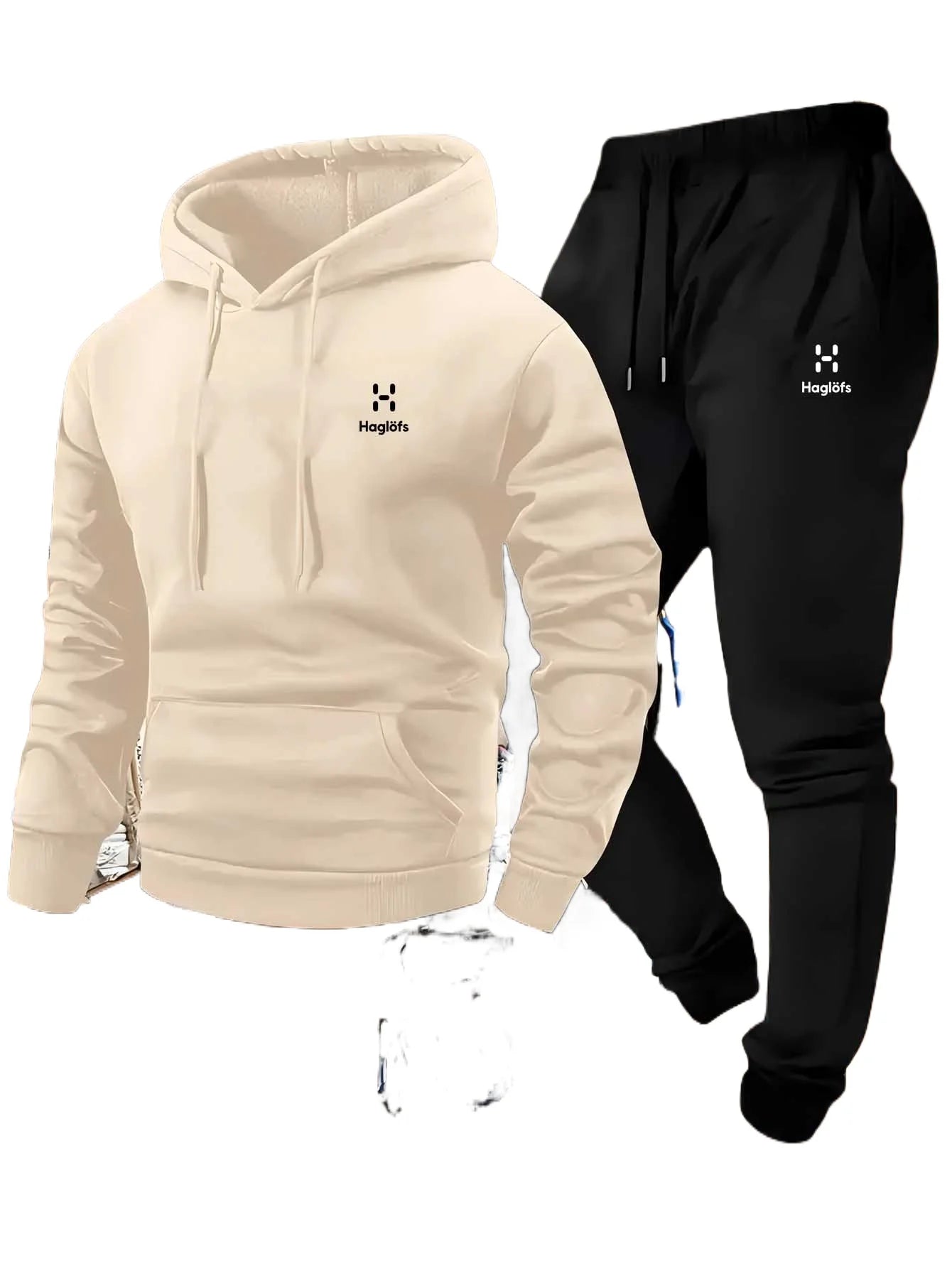 Men's autumn and winter casual two-piece hooded sweatshirt, long pants with pockets, suit, regular outdoor style