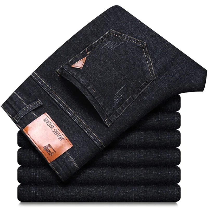 Men Fashion Straight Jeans Mens 2025 New Stretch Slim Fit Pants Comfortable Soft Business Denim Trousers Male Brand Clothing