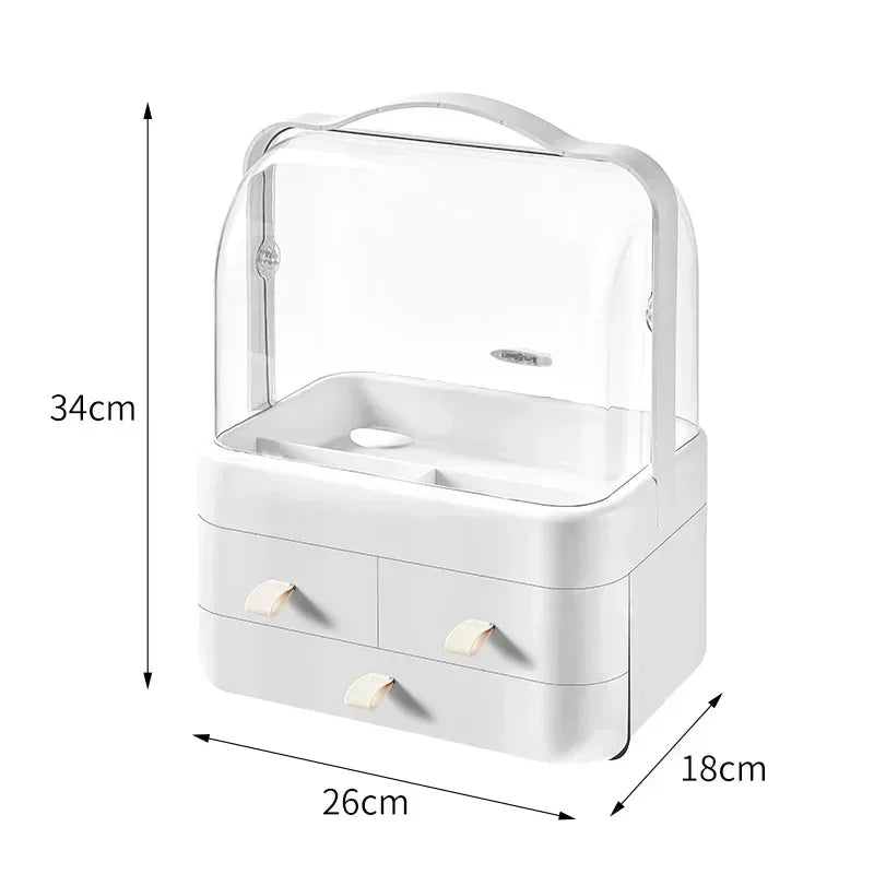 Hot Makeup Organizer Storage Box Dust-proof Desktop Drawer Jewelry Organizer Transparent Handle Skincare Storage Containers