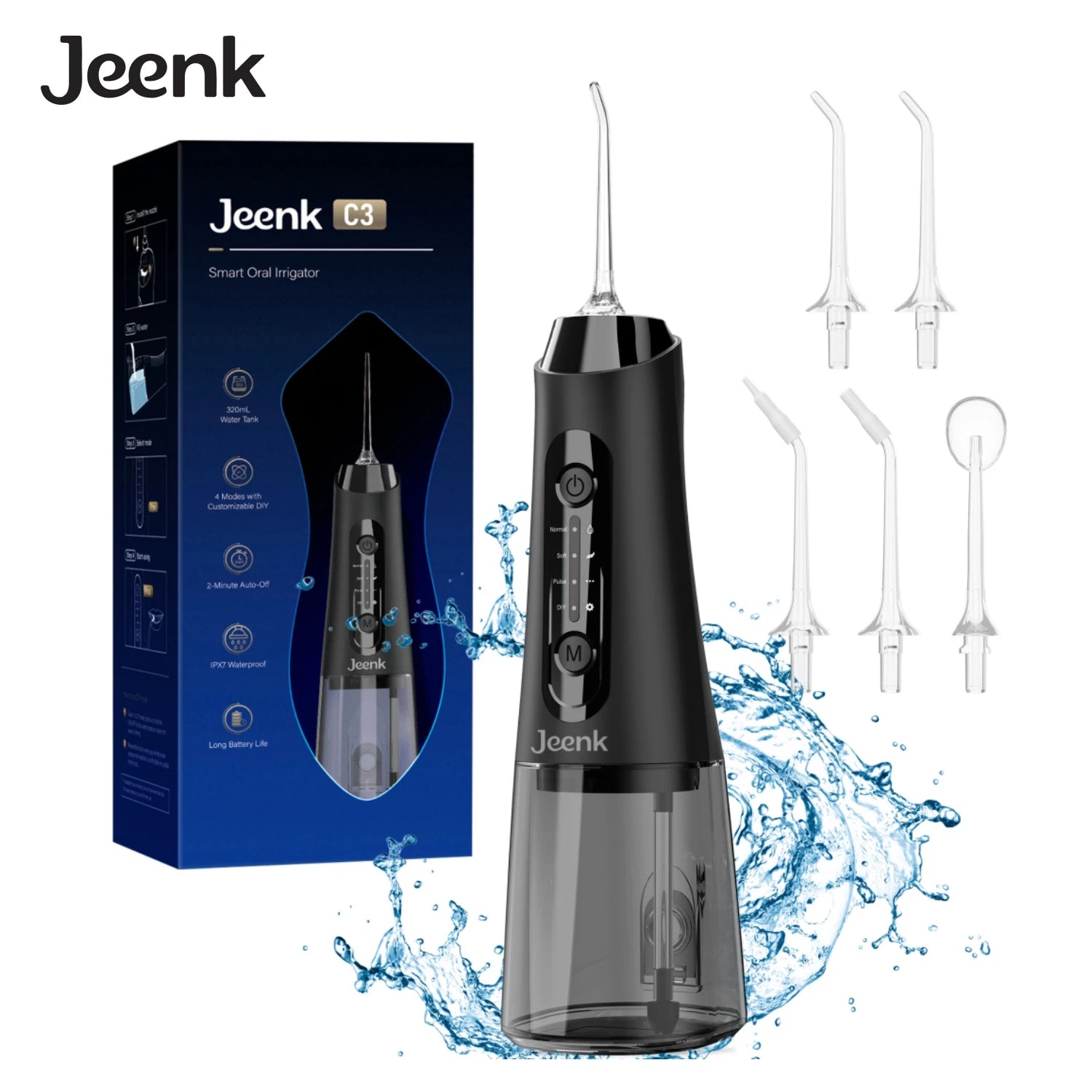 Water Dental Flosser IPX7 Waterproof Oral Picks Teeth Picks 5 Jets 4 Modes Portable Cordless JK-C3 Water Flosser Teeth Cleaner