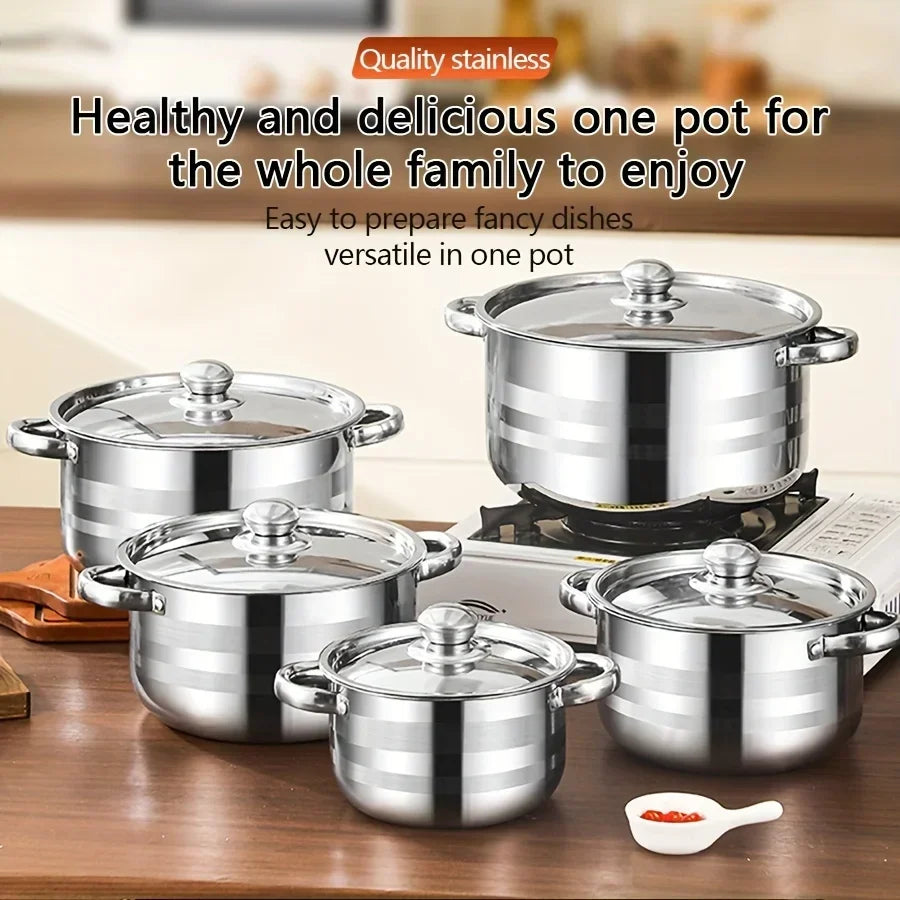 5pcs cookware set   of stainless steel pots,,  stainless steel cooking pot,  suitable for induction cookers and gas stoves，
