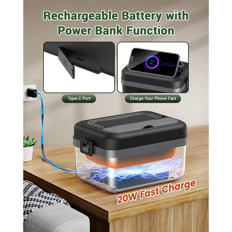 ABBZ-Cordless Electric Lunch Box For Adults, 16000Mah Rechargeable Self-Heating Food Warmers For Office Car Outdoor