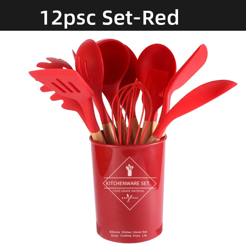 Cooking Tool Sets Non-toxic Cooking Baking Kitchen Tools Utensils Silicone Shovel Spoon Scraper Brush Spade Whisk Turner