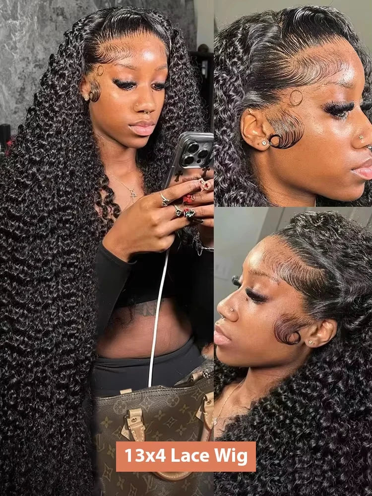 Deep Wave 13x6 HD Lace Front 100% Human Hair Wig 28 30 36 Inch Water Cury 13x4 Closure Transparent Lace Frontal Human Hair Wig