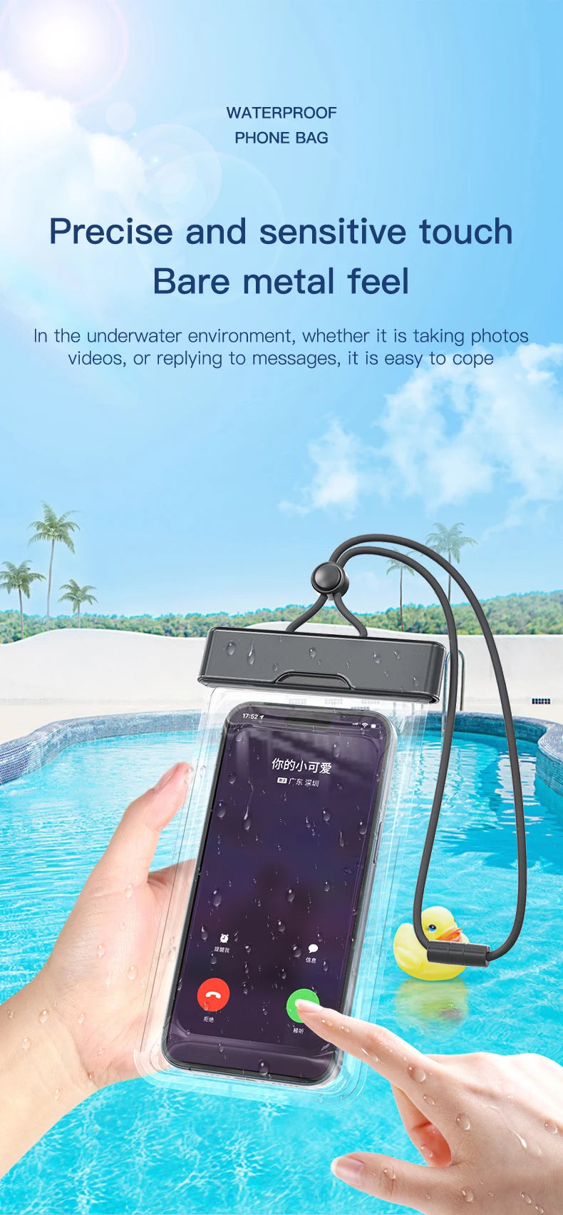 Clear Window Waterproof Phone Pouch - Touchscreen Case for Underwater Photos, Swimming, Rafting (iPhone, Huawei, Xiaomi, Android
