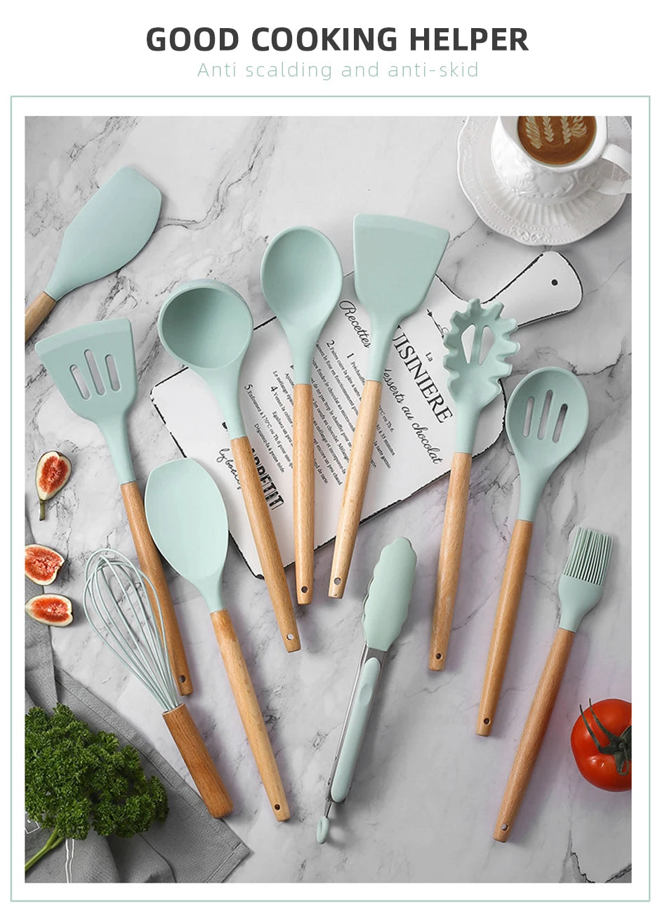 Cooking Tool Sets Non-toxic Cooking Baking Kitchen Tools Utensils Silicone Shovel Spoon Scraper Brush Spade Whisk Turner