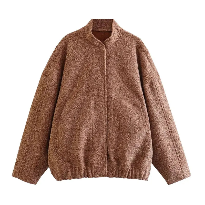 HH Women's Elegant Solid Coat Button Long Sleeve Pocket Bomber 4-Color Jacket Female Spring Casual Loose Streetwear Coats