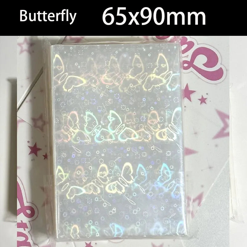 50PCS Laser Heart fireworks butterfly Flashing Holographic Transparent Clear Card Film Sleeves Super Idol Photo Protector Cover