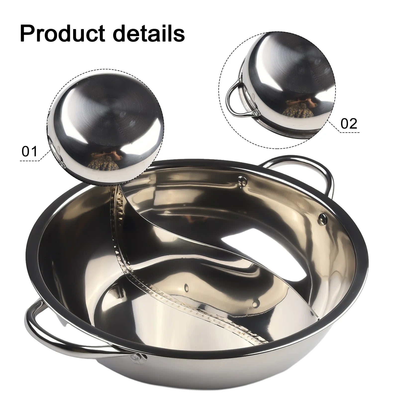 30cm Twin Divided Hot Pot Stainless Steel Hotpot Kitchen Cooker Home Cooking Cookware Soup Cooking Pot