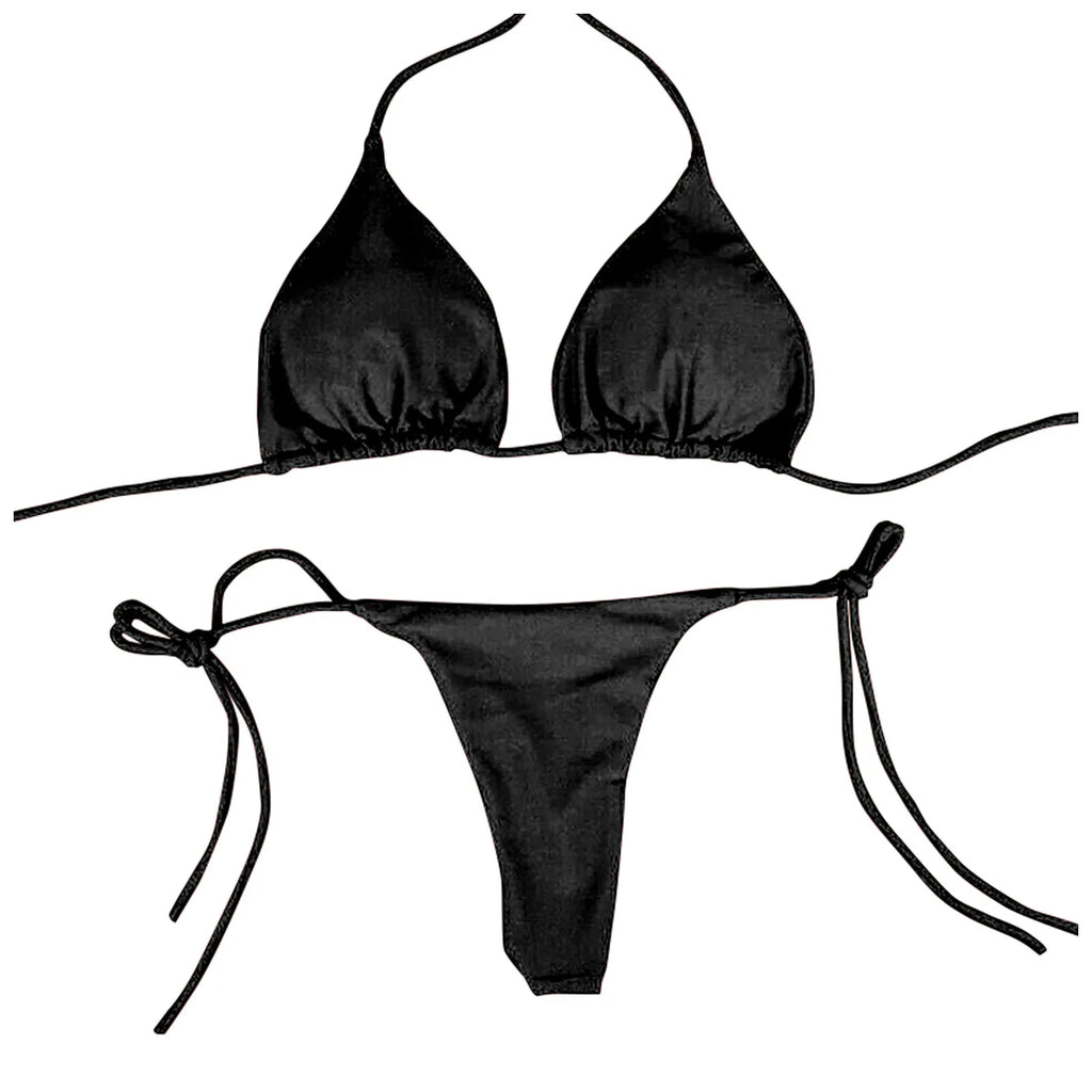 Sexy Women Bikini Lingerie Set Side Tie Swimsuit T--back Low Rise Thong Bandage Style Brazilian Swimwear Soft Solid Underwear