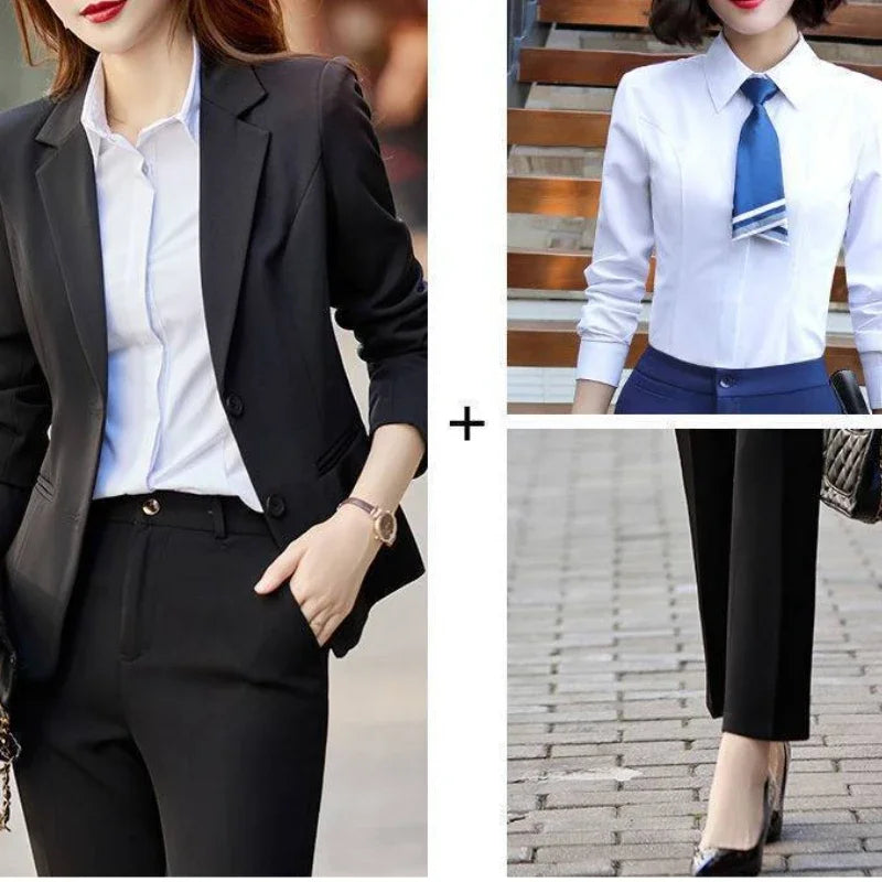 Two Pieces Sets Pants for Woman Shirt Outfits Blouse and Trousers Suits Office Women's 2 Pant Set Wear To Work Black Blazer Xxl
