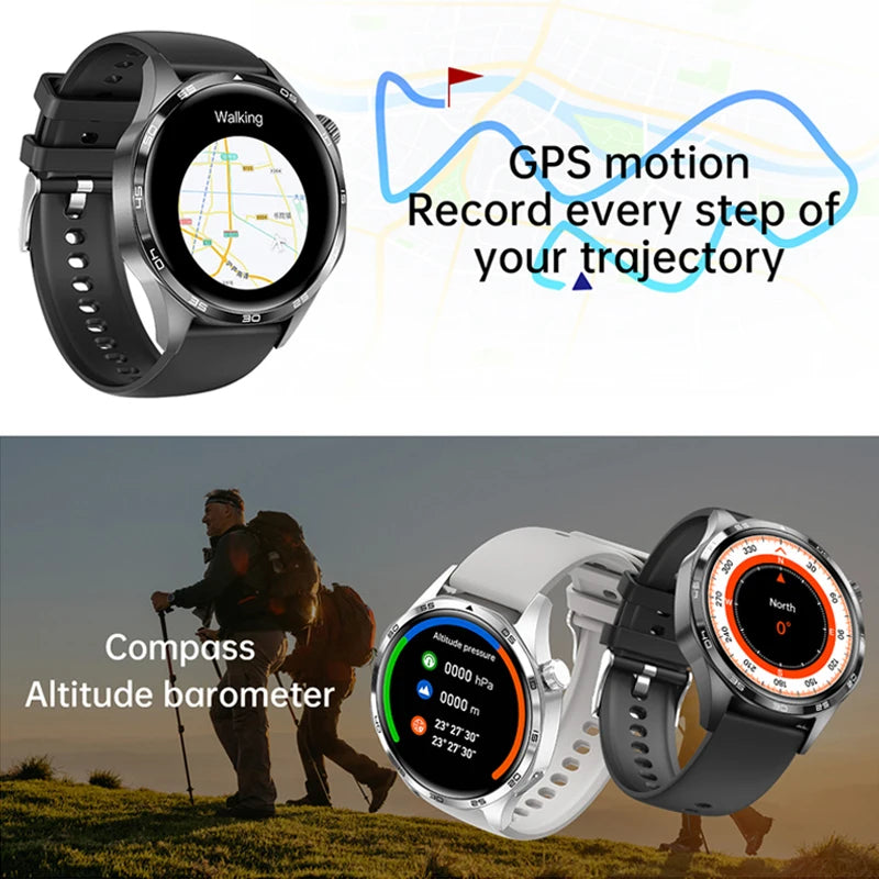 Full Round Smart Watch Men AMOLED HD Screen Bluetooth Call Watches Health Monitoring GPS Tracker Smartwatch Men For Android IOS