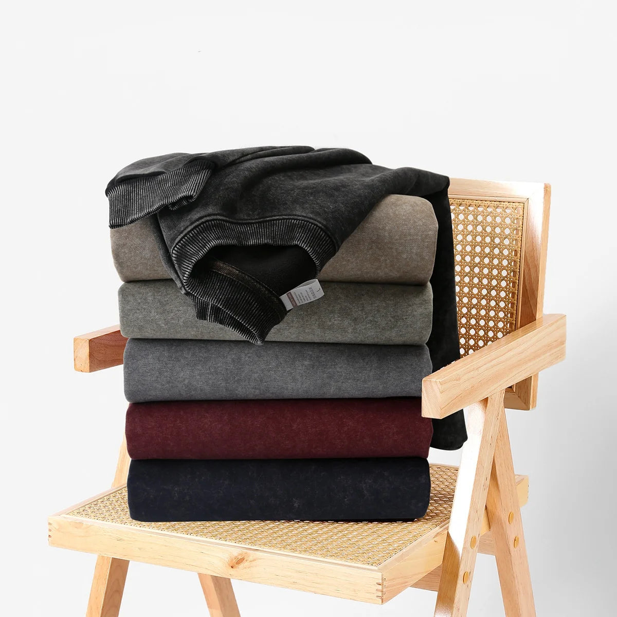 Woman Men Solid Washed Sweatshirt Cotton Acid Wash Hoodies Autumn Warm Crewneck Pullover Fashion Vintage Oversize Female Clothes