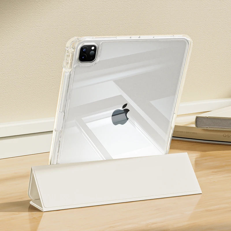 For iPad Pro 11 Case with Pen Slot Acrylic HD Transparent Hard Bottom Soft Side Detachable Cover Pro 12.9 10th 9th Air 11 2026