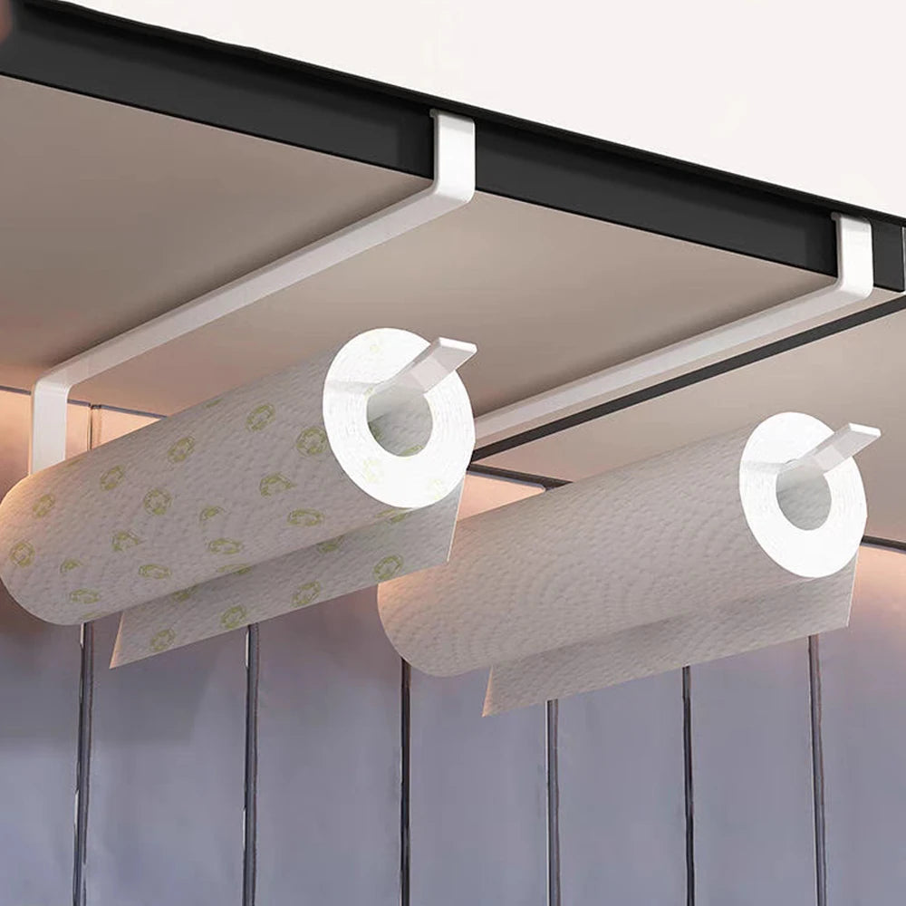 Kitchen Paper Roll Holder Towel Hanger Rack Cabinet Rag Hanging Shelves Organizer Shelf Toilet Paper Holder Storage Accessories