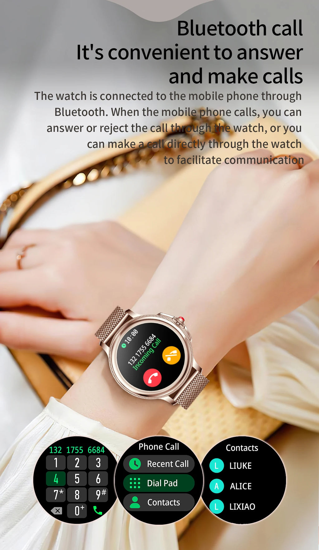 Smart Watch for Women 1.2" Bluetooth Call 100+ Sport Modes Fitness Tracker with Heart Rate/Sleep/SpO2 Monitor IP67 Waterproof