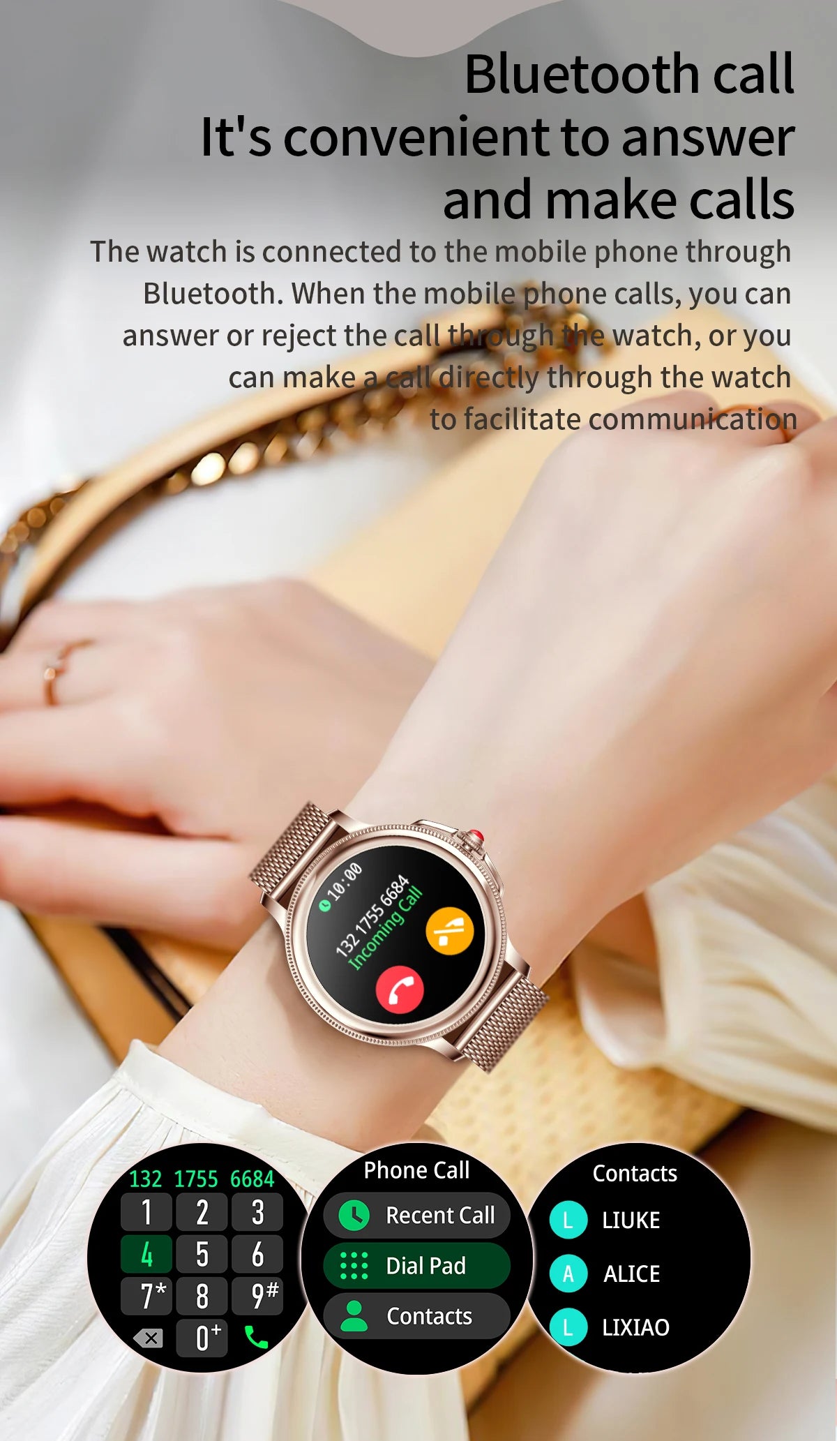 Smart Watch for Women 1.2" Bluetooth Call 100+ Sport Modes Fitness Tracker with Heart Rate/Sleep/SpO2 Monitor IP67 Waterproof