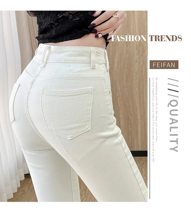 New White Skinny Jeans Woman High Waist Casual Stretch Jeans Vintage Sexy Femme Ankle Length Pencil Pants Denim Jeans