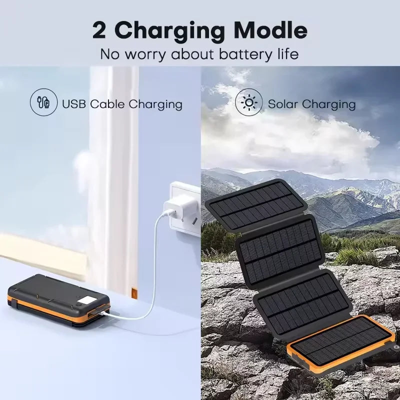 50000mAh Portable Solar Power Bank Fast Charging USB-C/USB-A for IOS Android Outdoor Large Capacity Charger