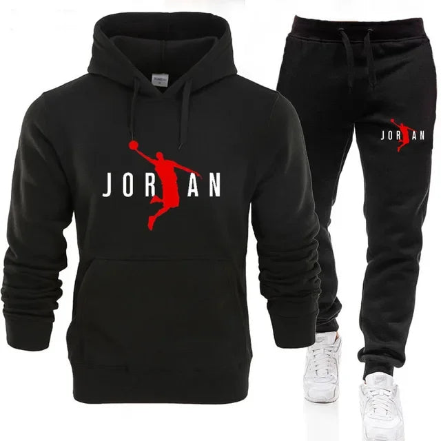 Autumn and winter new men's hooded sweatshirt casual set, outdoor fitness long-sleeved men's pullover + pants two-piece set