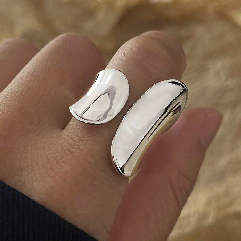 925 Sterling Silver Rings For Women Simple Vintage Handmade Adjustable Finger Big Shinning Ring Fashion Band Female Bijoux Gift
