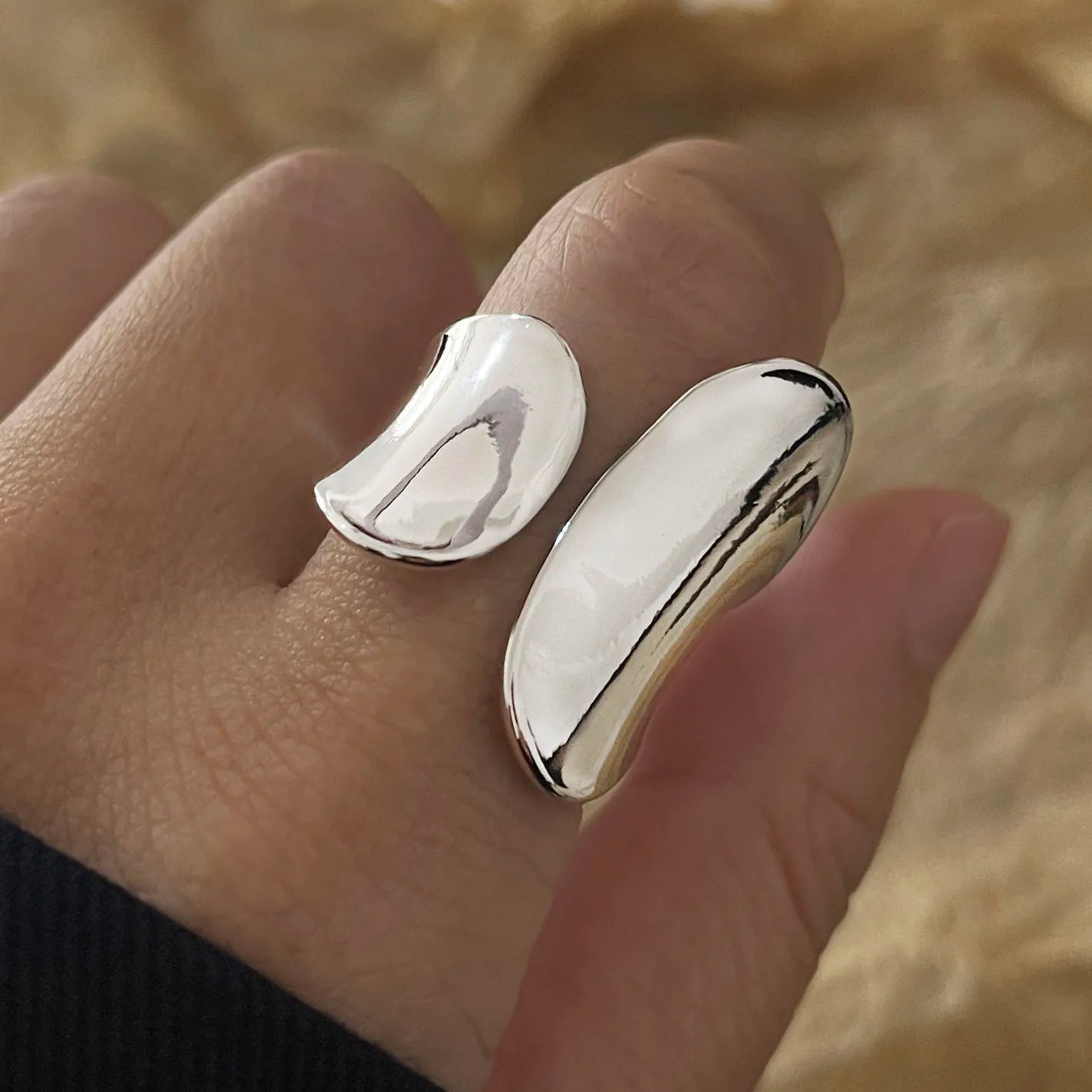 925 Sterling Silver Rings For Women Simple Vintage Handmade Adjustable Finger Big Shinning Ring Fashion Band Female Bijoux Gift