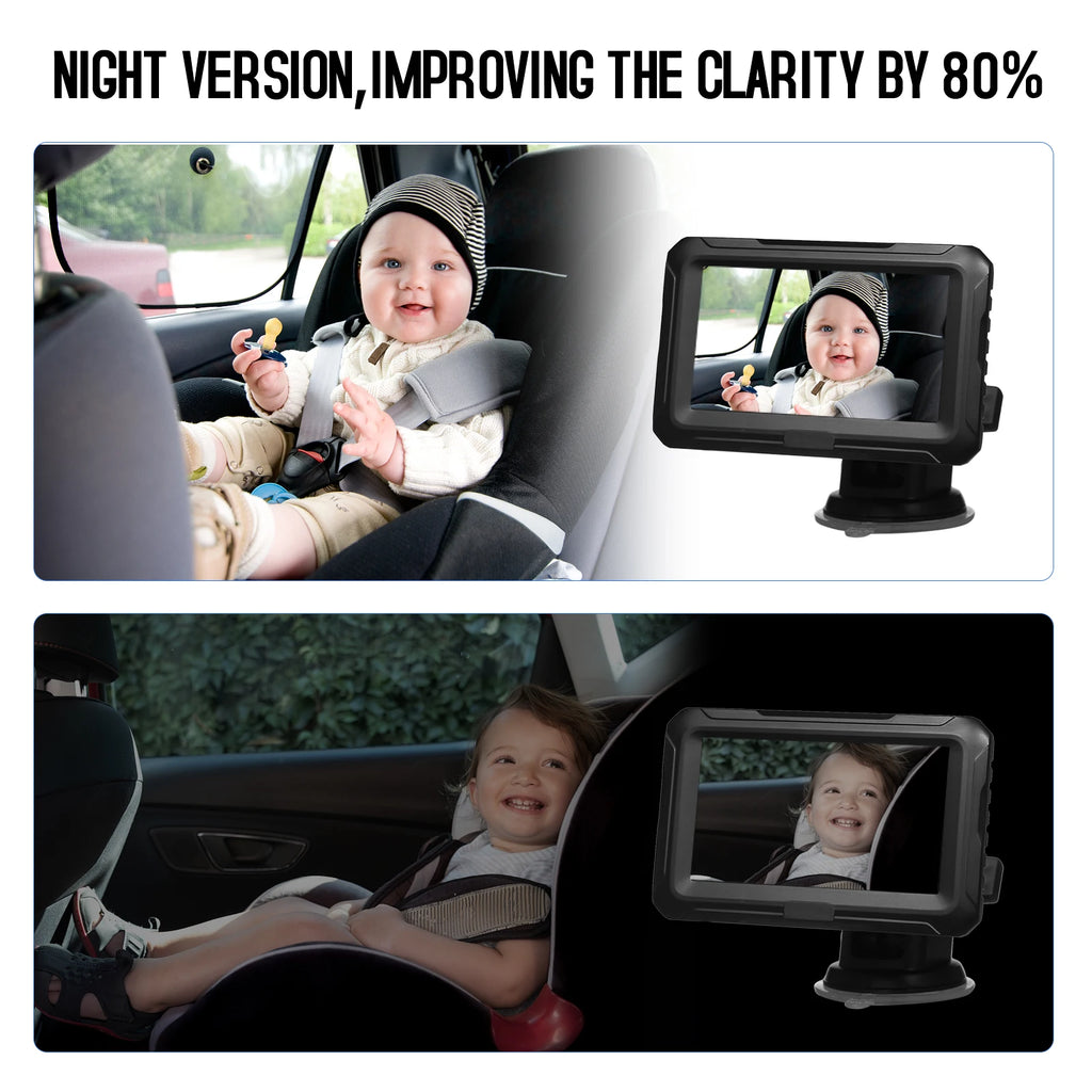 Baby Car Mirror1080P Baby Monitor with Camera Baby Car Mirror with 4.3'' IPS Screen Night Vision Function Adjustable Wide