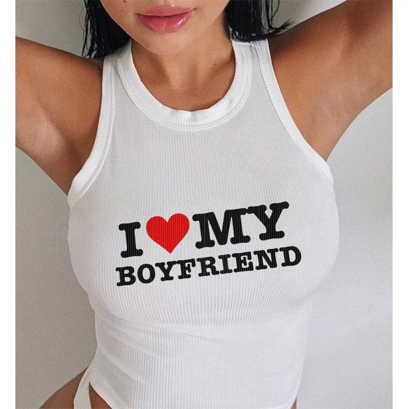 Y2k Summer Girl 2000s Crop Top I Love MY BOYFRIEND Graphic Sexy Sling Tank Top Korean Fashion Gothic Vintage Aesthetic Clothing