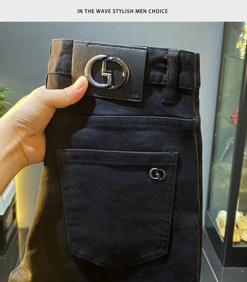 Men's Black Jeans Slim-Fitting Small Straight 2024 New Fall Men's Clothing High-End Denim Casual Long Skinny Pants