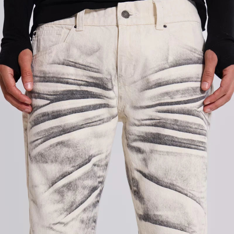 Y2K Arctic White Drift Flared Trumpet Jeans Retro Washed High Street Hip Hop Wide Leg Pants Gothic Slim Fit Unisex Trumpet Jeans
